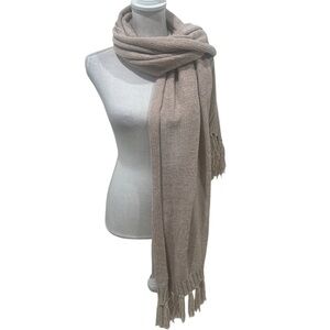 Rag poets blush Tan Knit chenille Scarf fringe trim